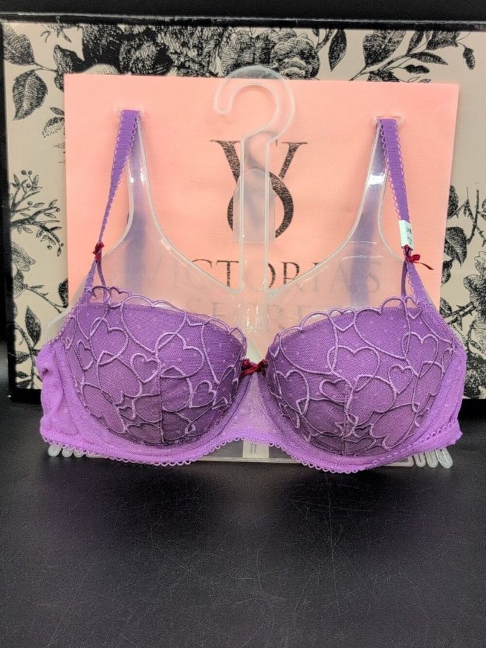 Victoria Secret PINK Wink Embroidery Underwire Push Up Balconette Bra 34B Purple